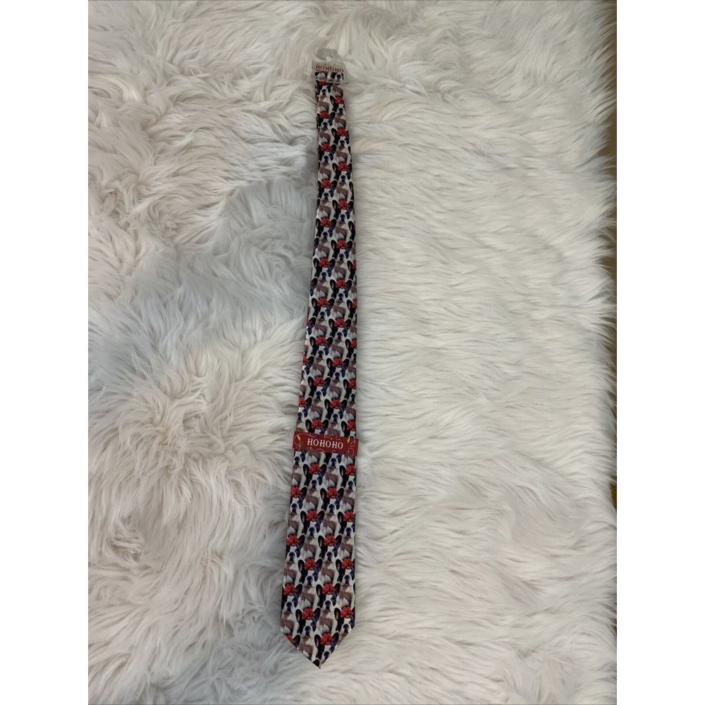 HoHoHo mens Holiday Christmas French Bulldog With Bow full length neck tie